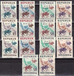 Индонезия, 1949, 75 лет ВПС, надпечатки, 14 марок ( 2 х 7)